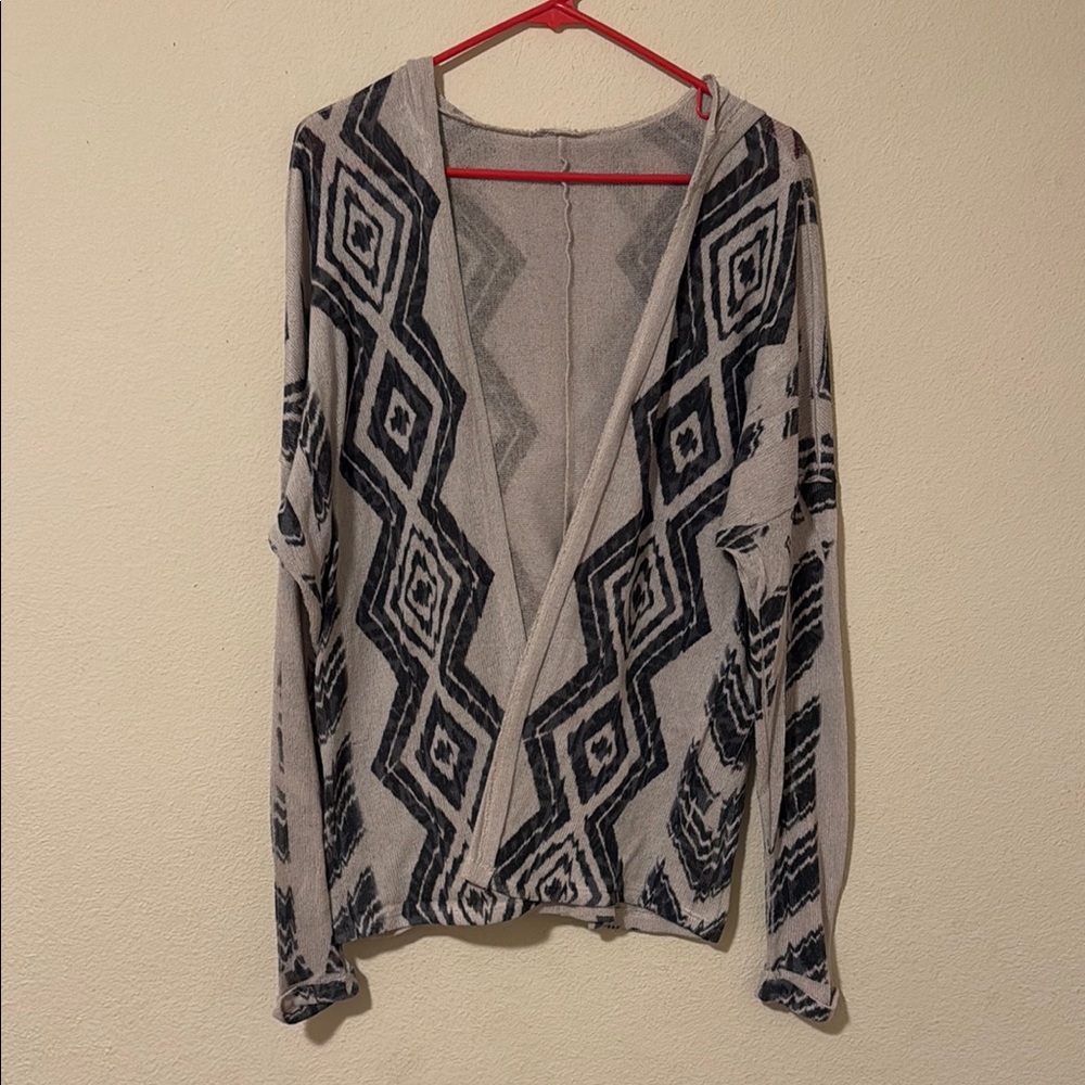 Black and Gray Geometric Cardigan Sweater